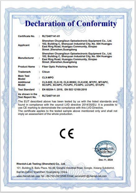 China Shenzhen Chuanglixun Optoelectronic Equipment Co., Ltd. Certificações