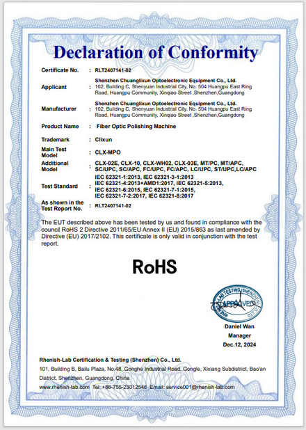 China Shenzhen Chuanglixun Optoelectronic Equipment Co., Ltd. Certificações